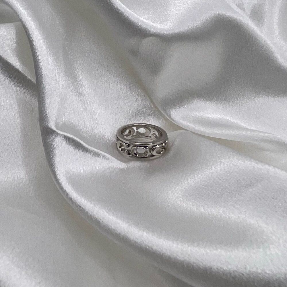 COACH Women’s Silver Pierced Signature Logo Ring - Picture 2 of 12